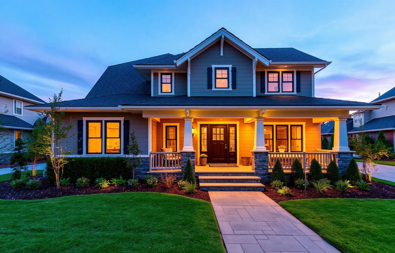 Exterior of Willowbrook home at dusk